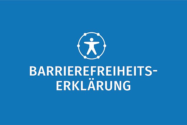 Ein blaues Banner mit dem Text "Barrierefreiheits-Erklärung" und einem Symbol einer Person in einem Kreis.
