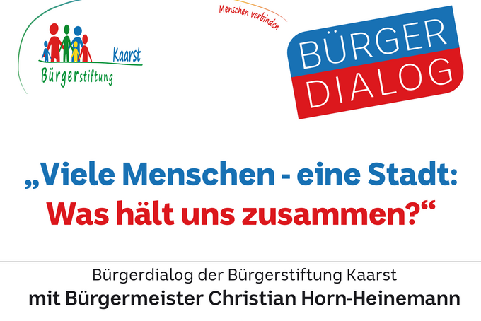 Plakat für Bürgerdialog der Bürgerstiftung Kaarst am 13. Oktober 2026 mit Themenblöcken und Infos.